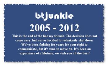 6 febbraio 2012. Chiude BTjunkie.org, uno dei siti più popolari per il download di film e musica.