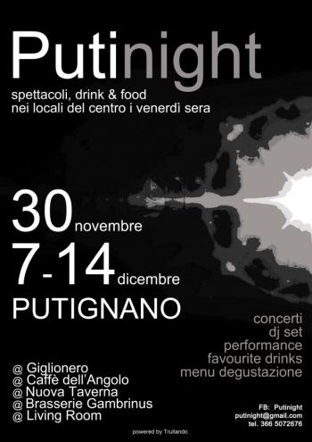 Putinight - Spettacoli, food and drink nei locali del centro i venerdì sera  