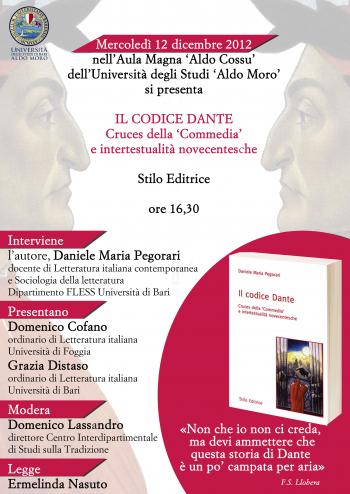 Presentazione del volume di Daniele Maria Pegorari 'Il codice Dante. Cruces della "Commedia" e intertestualità novecentesche' (Stilo Editrice)