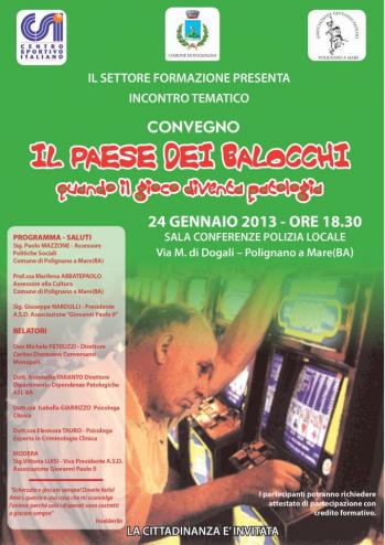 Incontro tematico Il Paese dei Balocchi - Quando il gioco diventa patalogia