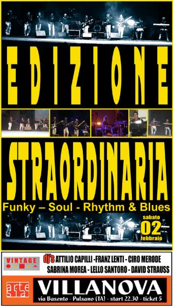 Vintage Night: EdizioneStraordinaria in concerto (Funky - Soul – Rhythm & Blues) + dj set con Capilli, Lenti, Merode, Morea, Santoro, Strauss