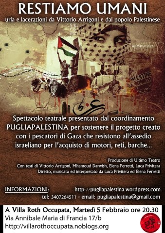 "Restiamo umani" _ Spettacolo teatrale benefit per la Palestina