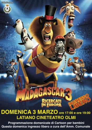 Proiezione del cartoon "Madagascar 3 - Ricercati in Europa"