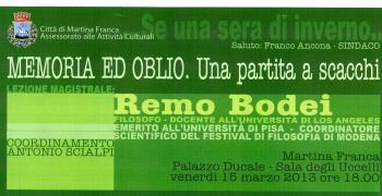 Remo Bodei: Memoria ed Oblio. Una partita a scacchi