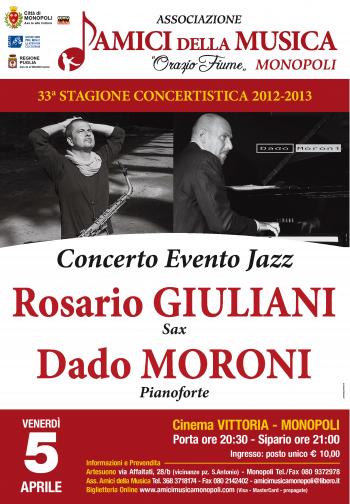 Evento Jazz-Rosario Giuliani, sax - Dado Moroni, pianoforte