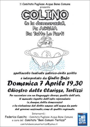 Spettacolo teatrale Colino (e la democrazia), fa Acqua da tutte le parti