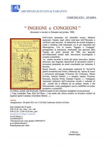 Ingegni e Congegni - inventori e tecnici a Taranto nel primo '900