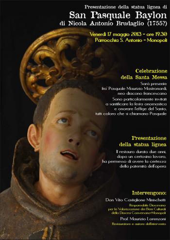 Presentazione della statua lignea di  "San Pasquale Baylon di Nicola Antonio Brudaglio (1755?)"