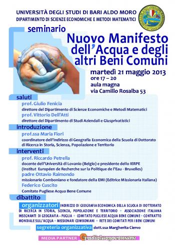 21 maggio - Nuovo Manifesto dell’Acqua e degli altri Beni Comuni