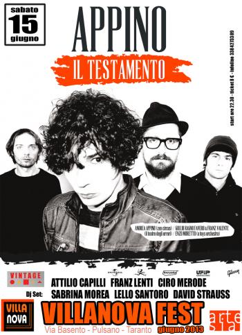 Villanova Fest con Appino (Zen Circus) + Giulio Ragno Favero e Franz Valente (Teatro degli Orrori) + Enzo Moretto (A Toys Orchestra!) presentano "Il Testamento" + Vintage Crew Dj Set