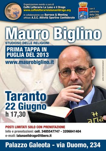 Mauro Biglino - Prima Tappa in Puglia il 22 Giugno a Taranto