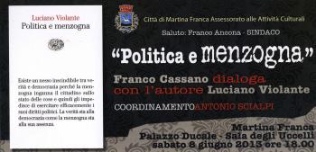 “Politica e Menzogna”, Presentazione del libro di Luciano Violante  