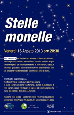 Stelle Monelle  serata di osservazioni del cielo  e degustazioni a Solinio 
