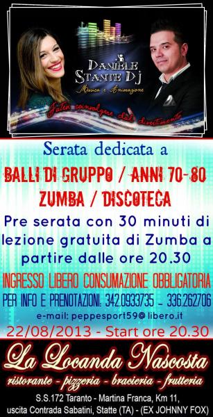 Serata di zumba, anni 70 ed 80, discoteca e balli di gruppo