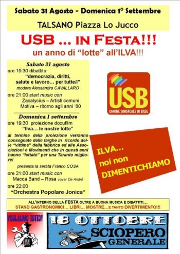 Usb … in Festa!!! Un Anno di “lotte” all’Ilva!!!