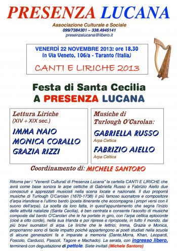 Festa di Santa Cecilia a Presenza Lucana: Concerto per arpe e letture di poesie
