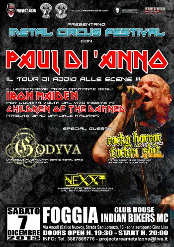 Paul Dianno - il tour d'addio passa da Foggia