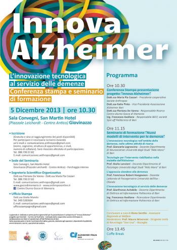 Innova Alzheimer. L’innovazione tecnologica  al servizio delle demenze. Il 5 dicembre la presentazione del progetto