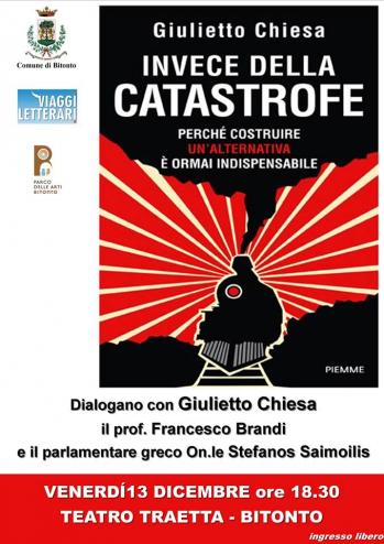 Giulietto Chiesa al Traetta di Bitonto con il suo libro “Invece della catastrofe”  Dialogherà con il parlamentare greco Stefanos Saimoilis