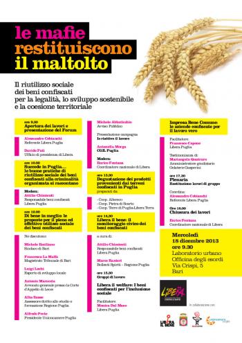 Le mafie restituiscono il maltolto - primo forum beni confiscati di Puglia
