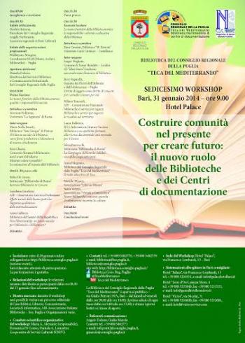 Le best practice italiane e inglesi al  XVI workshop di Teca del Mediterraneo. Il 31 gennaio l’appuntamento con le biblioteche di Londra, Roma, Pistoia, Paderno, Castellanza e Bari