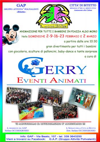 Animazione e divertimento per tutti i bambini nella XXV Edizione del Carnevale Bitettese