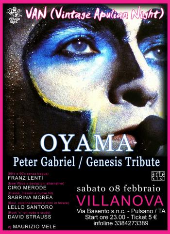 Tributo a Peter Gabriel e Genesis con Oyama in concerto (Lazio) + Vintage Apulian Night dj set