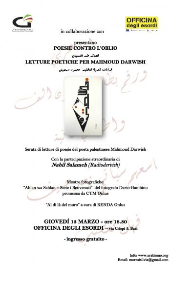 Poesie Contro l'Oblio - Letture Poetiche per Mahmoud Darwish