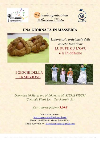 Giornata in Masseria Laboratorio artigianale delle antiche tradizioni: Lu Pupu cu l'ovu e le Puddiche