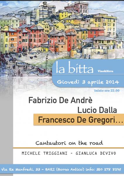 Tributo in acustico a Lucio Dalla, Fabrizio De Andrè e Francesco De Gregori