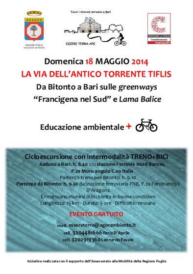 Domenica 18 maggio 2014 cicloescursione “La via dell’antico torrente Tiflis, educazione ambientale in bicicletta”.