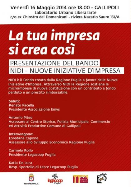 Bando N.I.D.I.: incontro informativo a Gallipoli