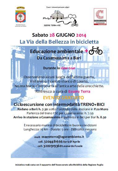 Sabato 28 giugno 2014 ciclo escursione “La via della Bellezza in bicicletta, educazione ambientale + bici”.
