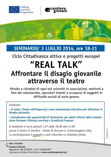 Cantiere Giovani: Giovedì 3 Luglio, Dalle 18.00, Seminario “real Talk” per Approcciare il Disagio Giovanile