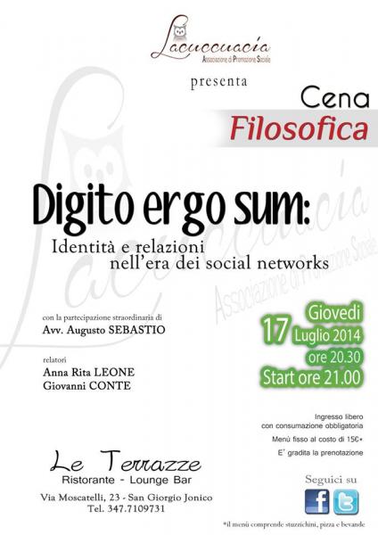 Cena Filosofica  - "Digito ergo sum: identità e relazioni nell'era dei social networks"