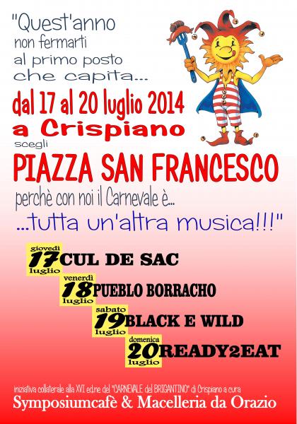 Programma serate musica dal vivo in occasione della XVI edizione del “Carnevale del Brigantino” di Crispiano