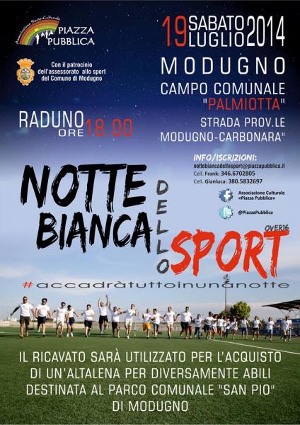 Modugno, La Notte Bianca dello Sport un connubio tra Gare, Divertimento e Solidarietà