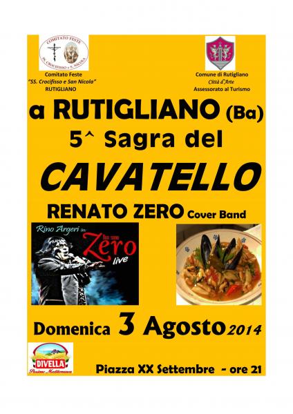 5^ Sagra del CAVATELLO con RINO ARGERI in “Non Sono ZERO Live”: RENATO ZERO Cover Band