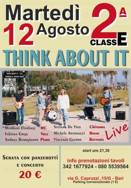 Appuntamento di martedì 12 Agosto con i THINK ABOUT IT