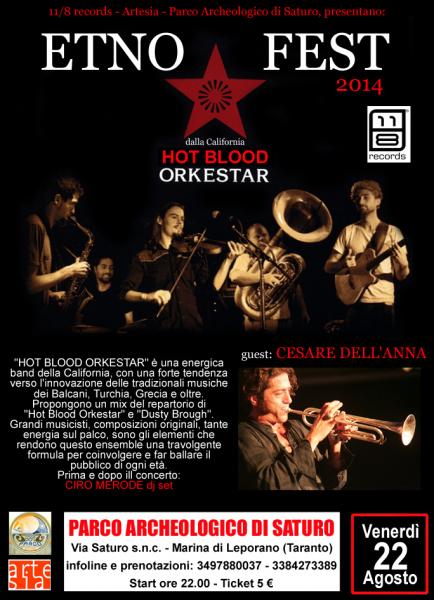 Etno Fest 2014 con Hot Blood Orkestar in concerto (California / USA) - guest: Cesare Dell'Anna - dj set: Ciro Merode