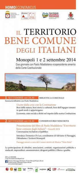 Territorio Bene Comune: Seminario/dibattito con Paolo Maddalena