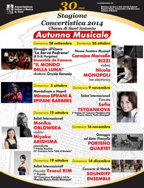 Musica  per Tutti i Gusti per L’autunno Musicale  Della 30ma Stagione Concertistica  Dell’associazione  Cultura e Musica G.curci di Barletta
