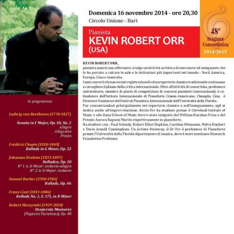 Recital  Pianistico del Maestro  KEVIN  ROBERT  ORR per la Stagione concertistica storico Ente Morale "Il Coretto" di Bari