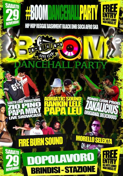 BOOM Dancehall Party Sabato 29 Novembre al Dopolavoro Live Club di Brindisi