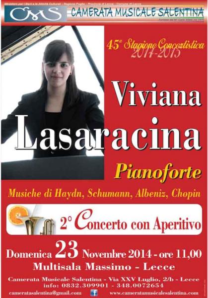 Viviana Lasaracina, pianoforte, in concerto al Multisala Massimo di Lecce Domenica 23 Novembre