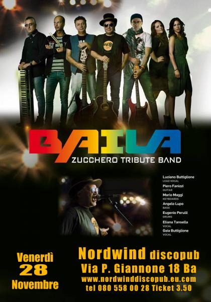 28/11 ZUCCHERO Night con BAILA in concerto al Nordwind discopub