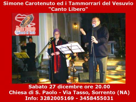 Simone Carotenuto ed i Tammorrari del Vesuvio presentano “Canto Libero”