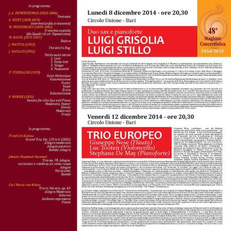 Straordinario Evento Lunedi 8 Dicembre  per la Stagione Concertistica 2014 Dello Storico Ente Morale "il Coretto"