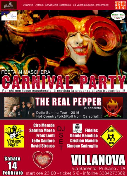 Carnival Party con The Real Pepper in concerto (Hot CountryFolk&Roll dalla Calabria) + Vintage Night, The Party!!! + Dance Zone