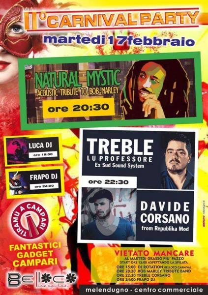 II Carnival Party al Belloco Lounge Bar di Melendugno: reggae party con Treble, i Natural Mystic e dj set tutto il giorno
